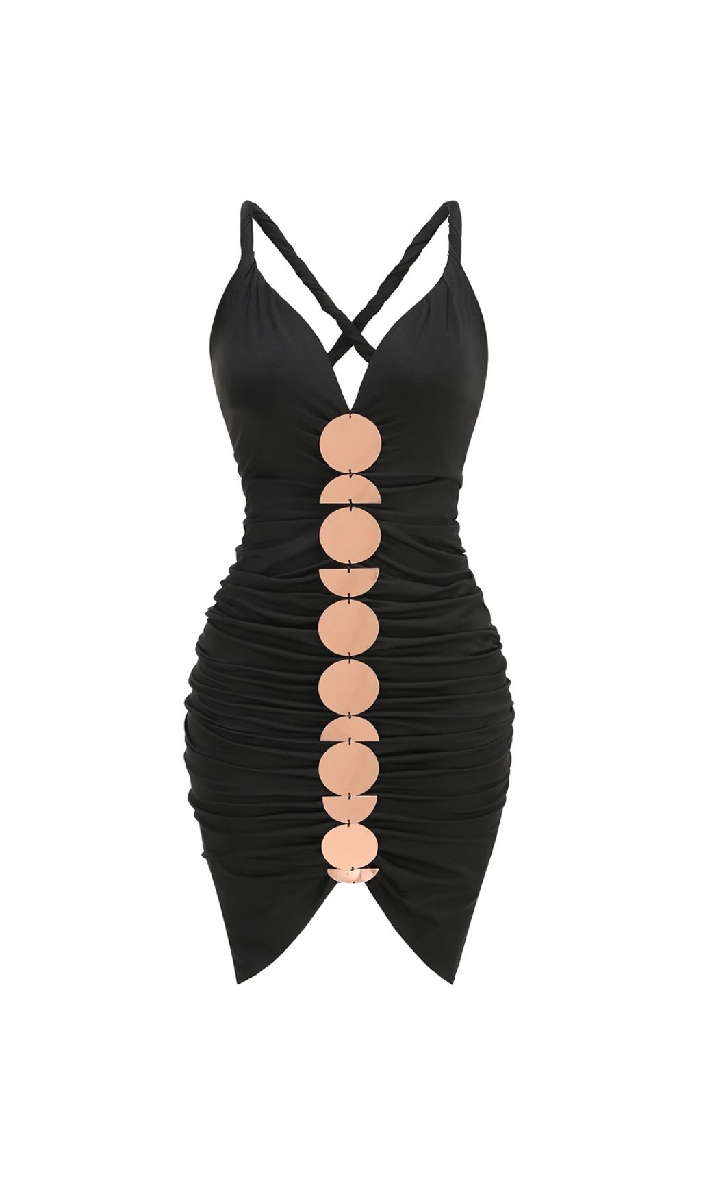 Brylie Black V-Neck Ruched Midi Dress