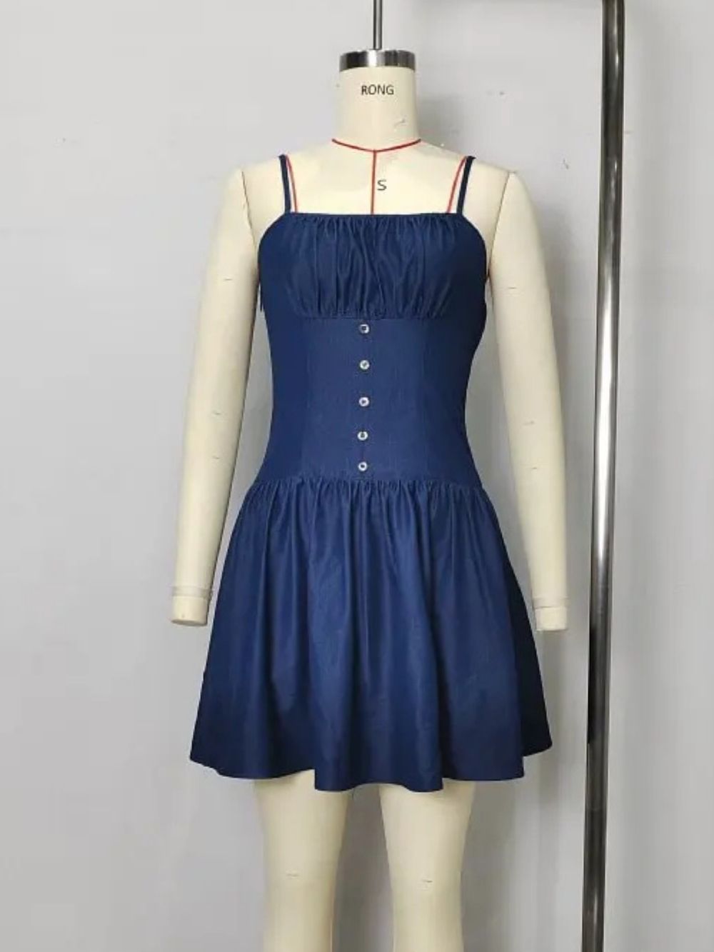 0c3a635258f366a5775d3d9c5decff0e Dark Denim Spaghetti Strap Square Neck Button Front Fit And Flare Mini Dress Summer Casual Dress