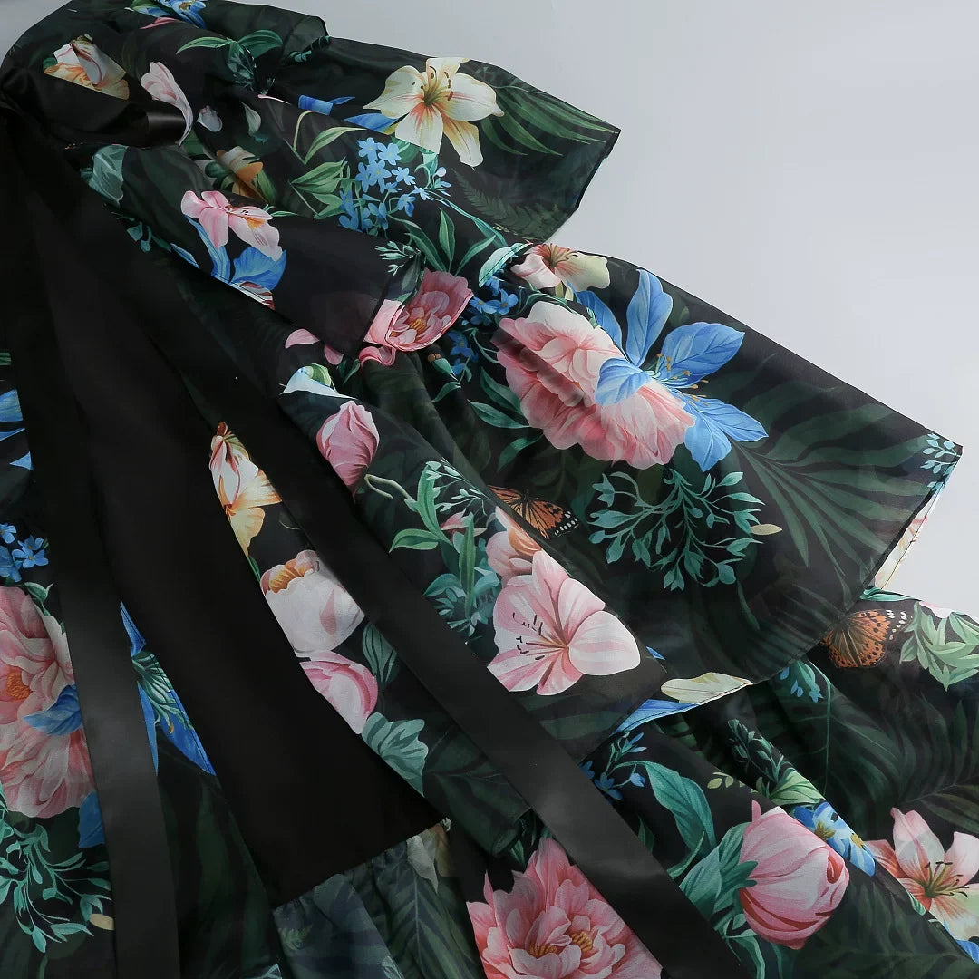 0cbbc8c4c64261650ad50996fdadc6d0 Tropical Floral Cutout High Low Tiered Maxi Dress