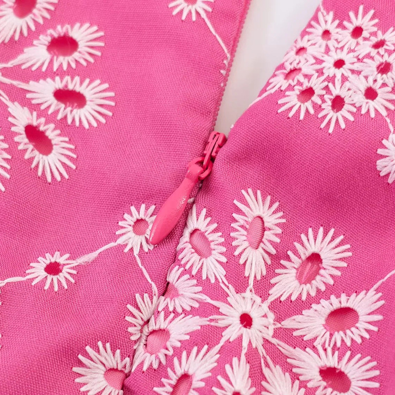 Fashionslee Women Magnolia Pink V-Neck Puff-Sleeve Midi Dress
