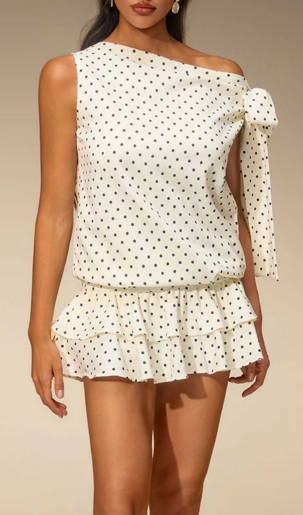 Fashionslee Women Evella Off Shoulder Dot Tiered Mini Dress