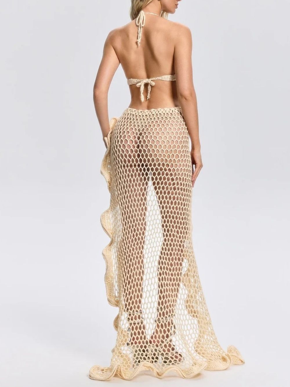 Silvionx Halterneck Crochet Ruffle Skirt Set - OWNCI
