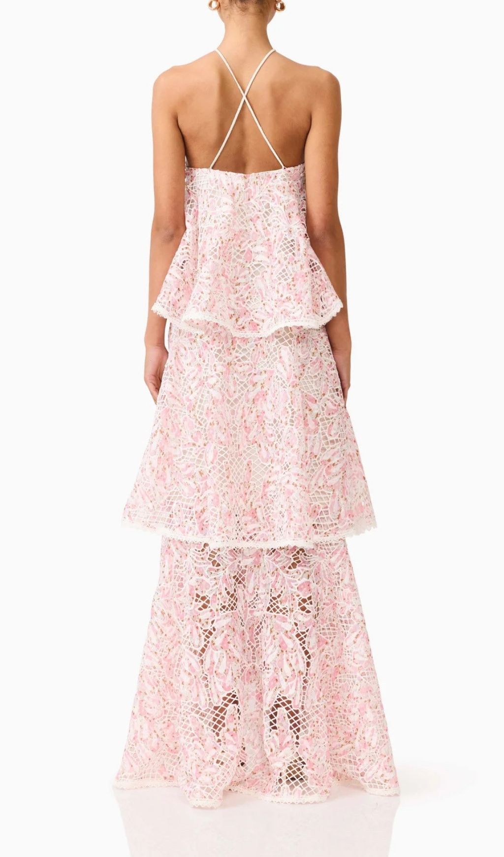 Fashionslee Women Mabel Halter Embroidery Layered Maxi Dress