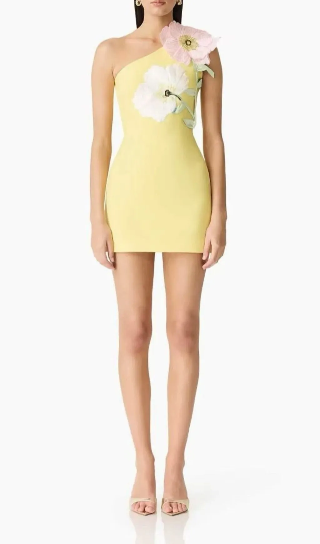 Kemi One-Shoulder Embroidery Flower Mini Dress