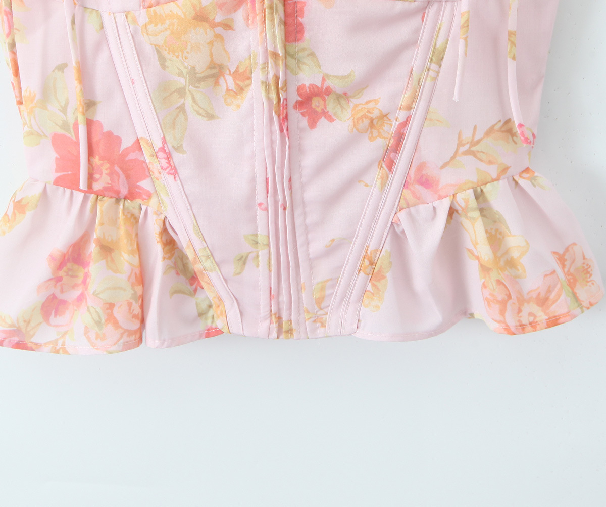 Fashionslee Women Lethia Pink Printed Corset Top