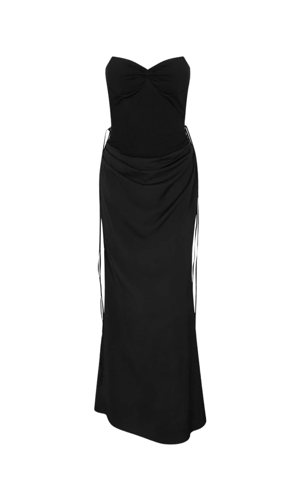 Beatrix Strapless Corset Satin Maxi Dress - Black