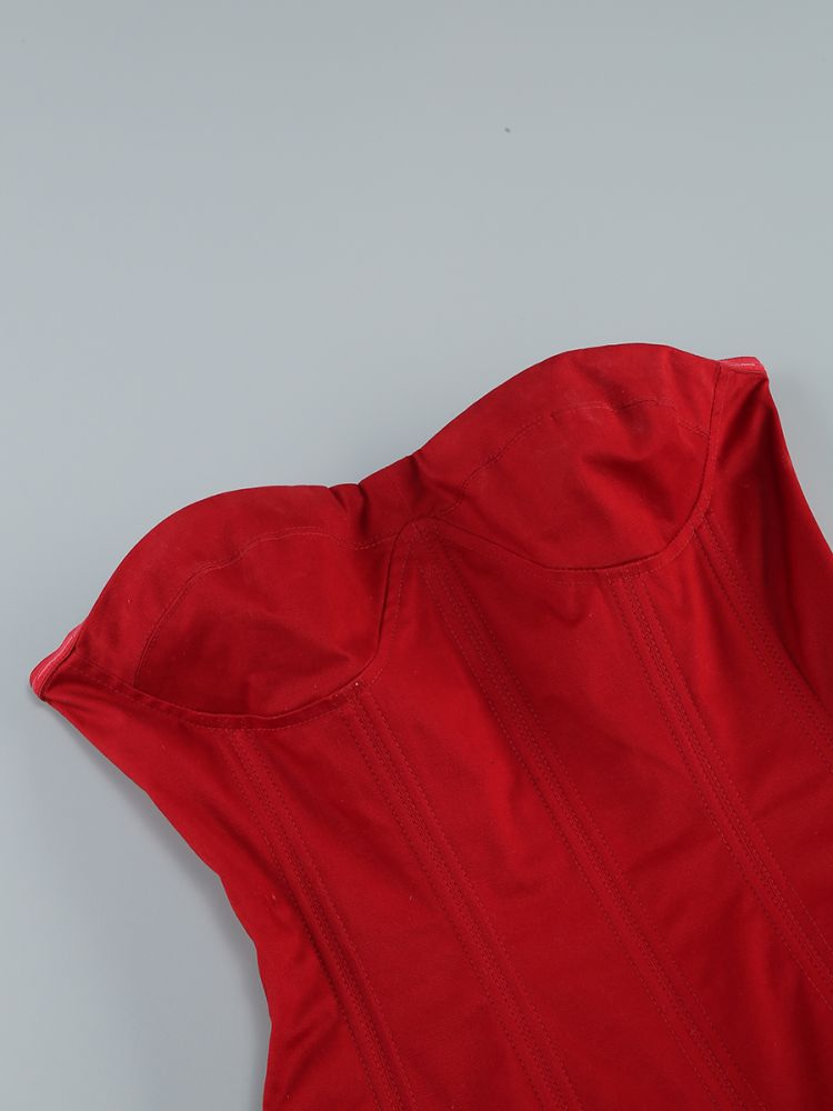 Becca Red Strapless Corset Flower Mini Dress - OWNCI Becca Red Strapless Corset Flower Mini Dress - OWNCI