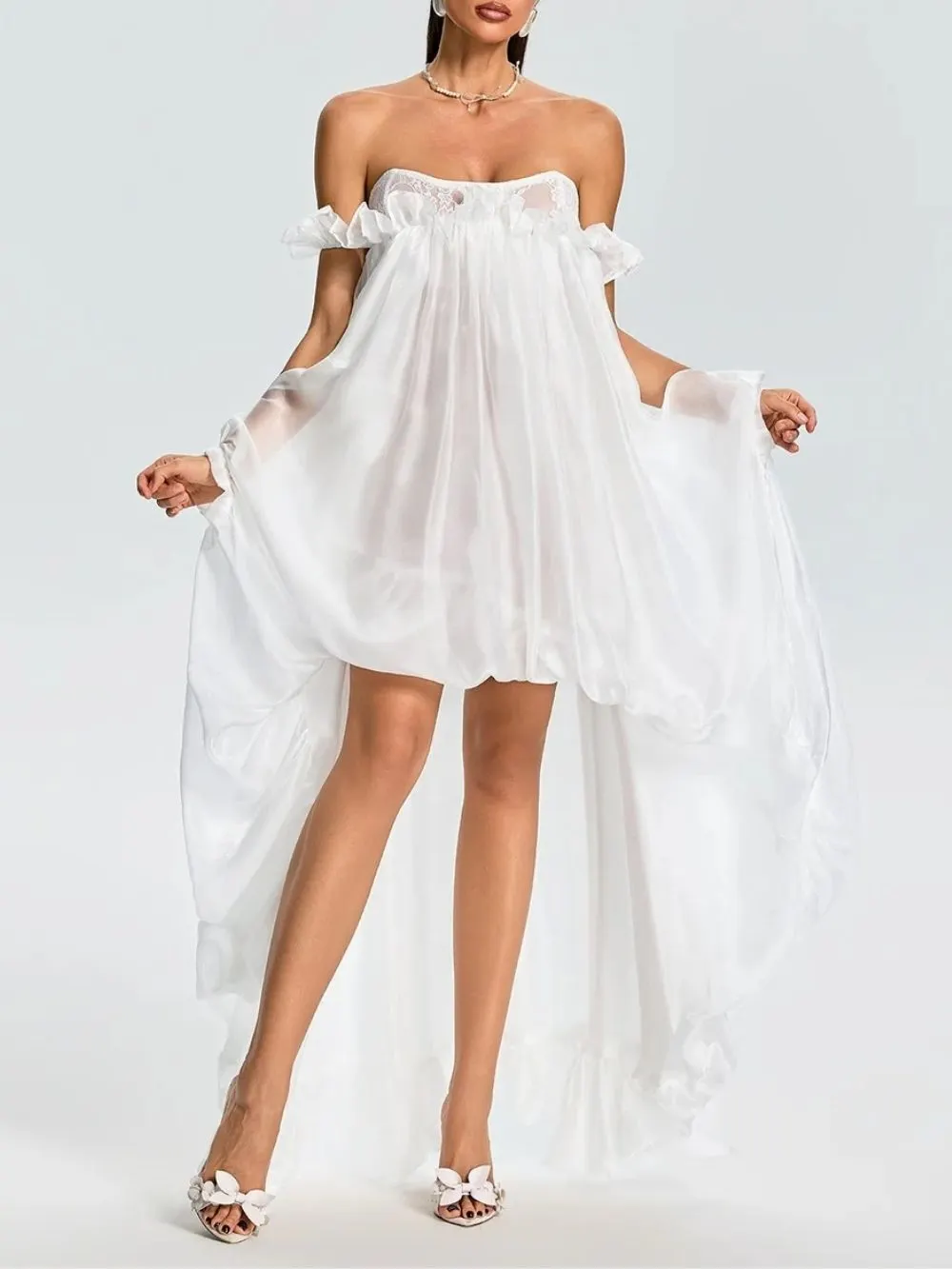 Euleta Off Shoulder Lace Ruffle Maxi Dress