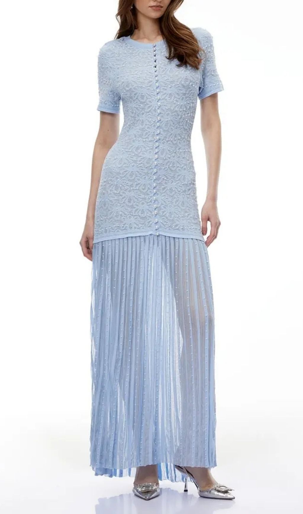 0ea02f5df9725ef0dc47ff09a9e4280f Pandora Embellished Pleated Maxi Dress - Blue