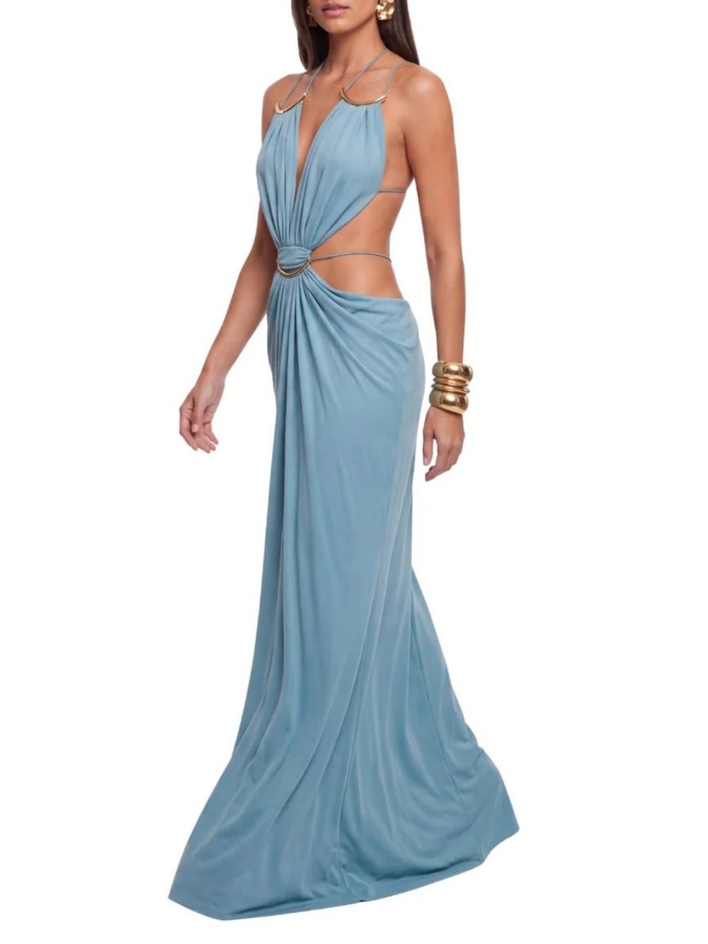 Lorysa Backless Cutout Maxi Dress In Blue - OWNCI