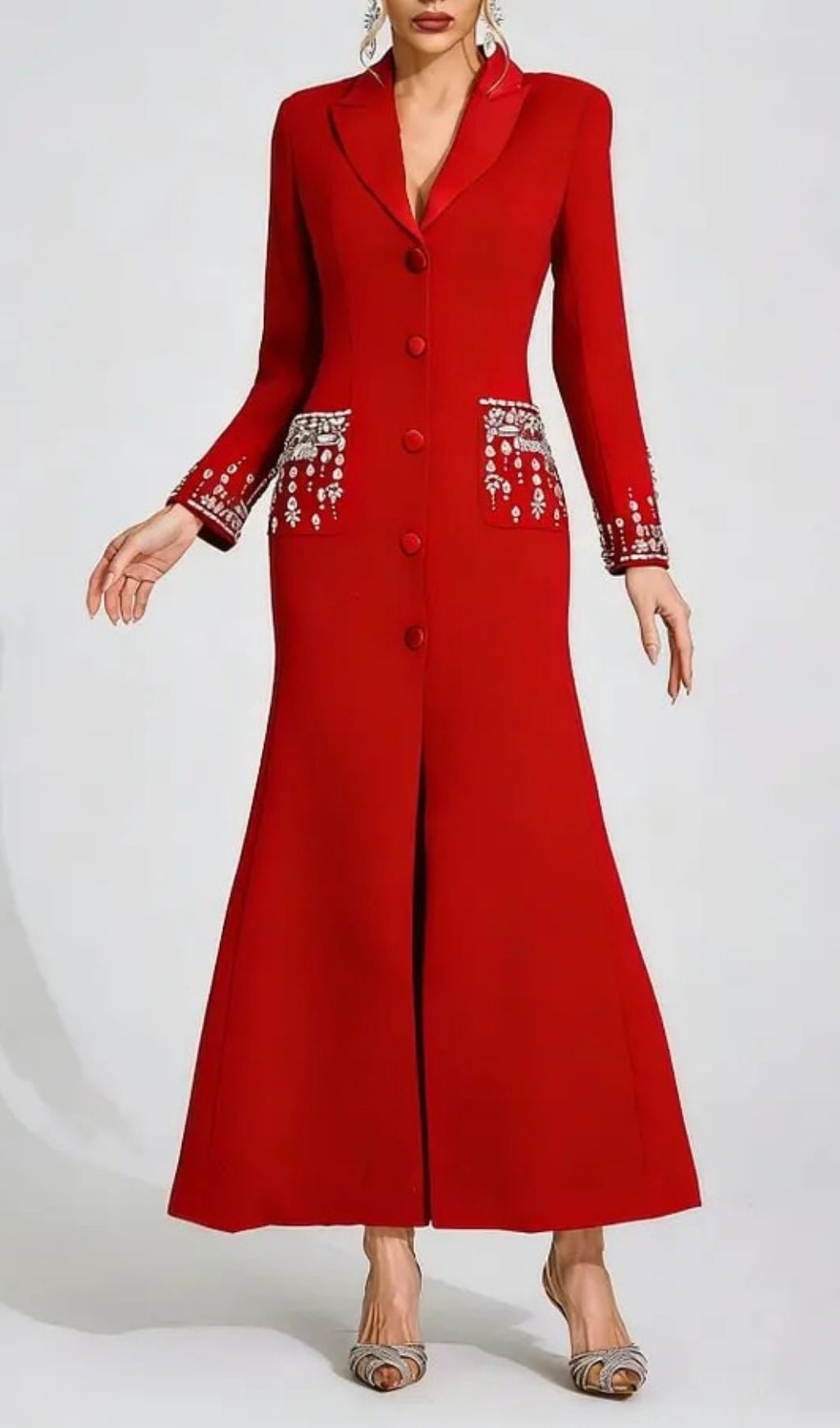 Simona Red Diamond Embellished Maxi Dress - OWNCI Simona Red Diamond Embellished Maxi Dress - OWNCI