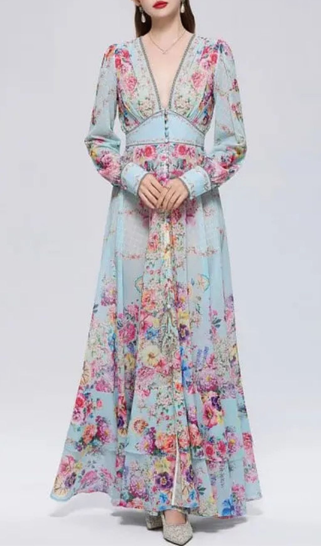Xaviera Chiffon Mesh A-Line Printed Maxi Dress