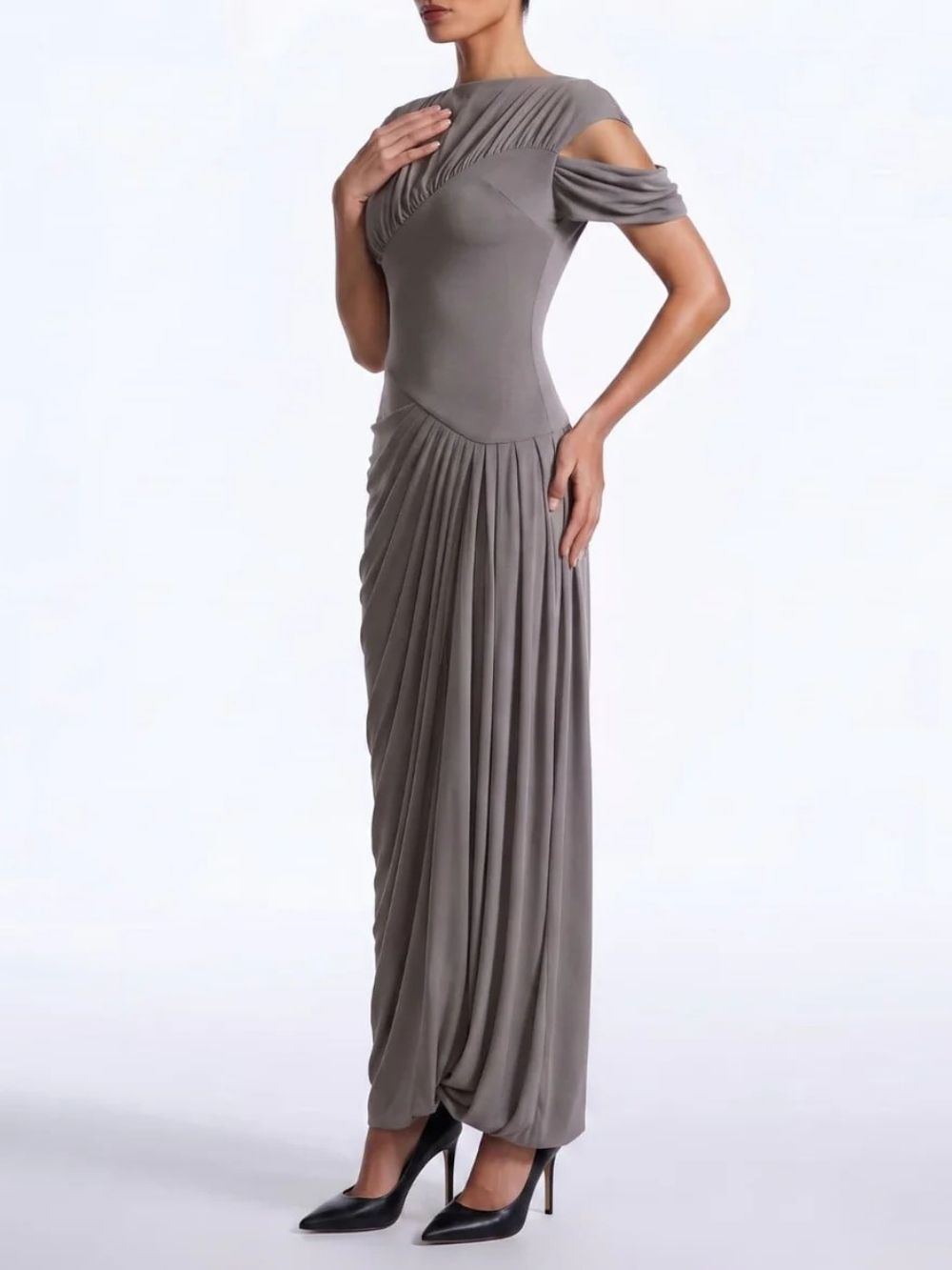 Kelmira Short Sleeve Draped Maxi Dress