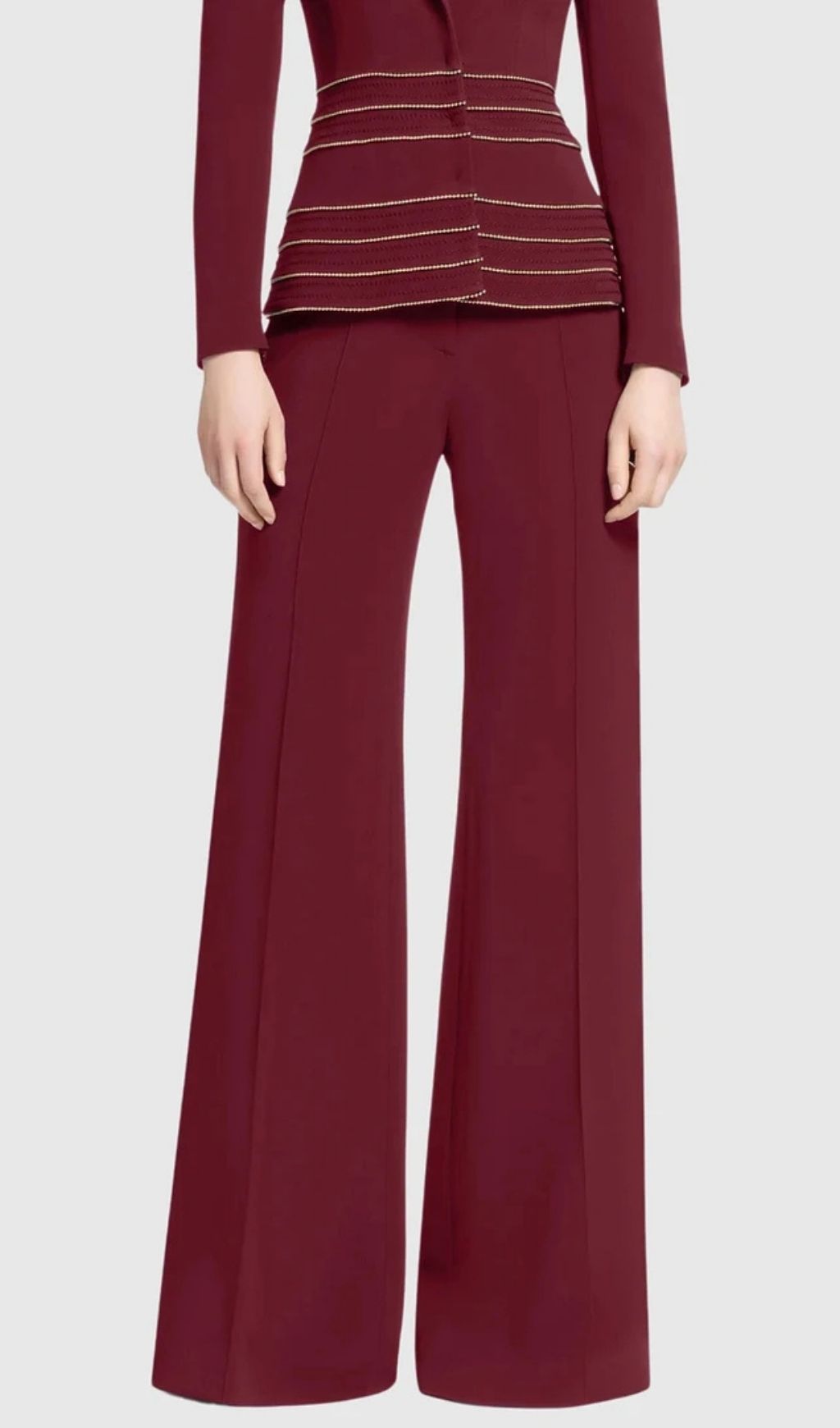 Sandy Trim Embellished Blazer & Pants Set - Wine