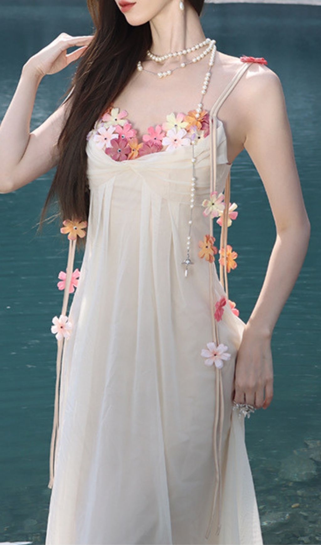 Farah Flower Maxi Dress In Ivory - OWNCI