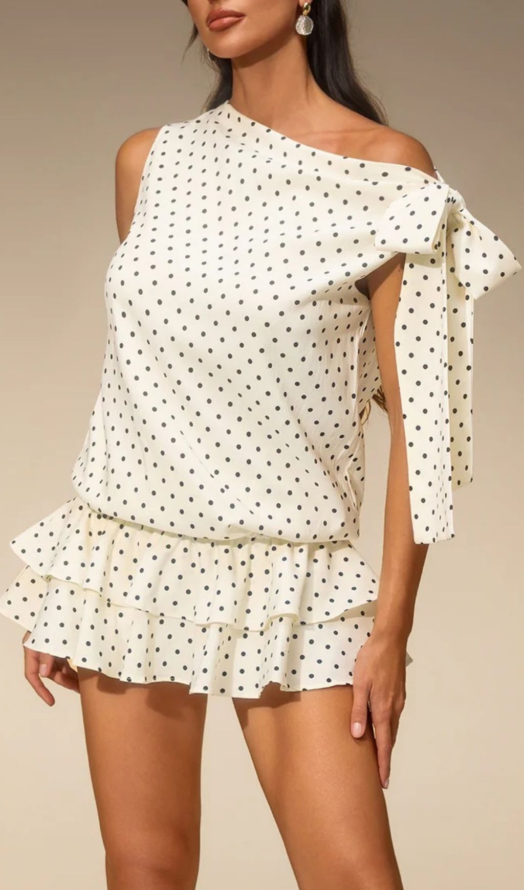 Fashionslee Women Evella Off Shoulder Dot Tiered Mini Dress