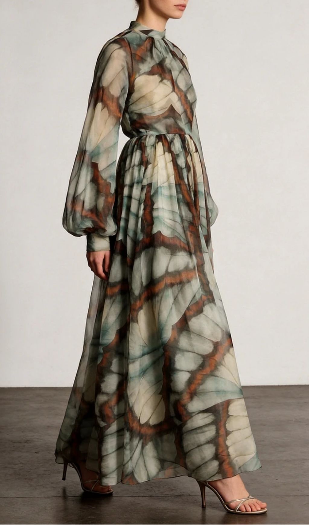 Abstract Butterfly Print Chiffon Maxi Dress