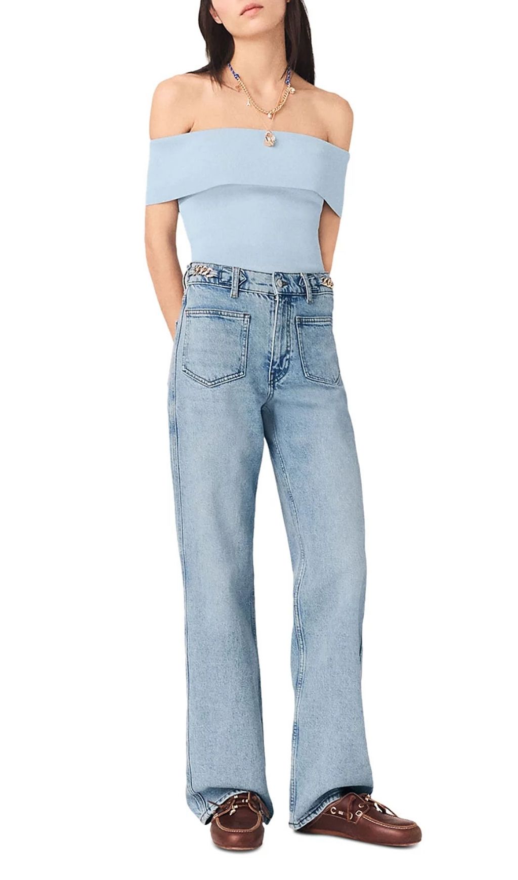 Fashionslee Women Bardot Rib Knit Top
