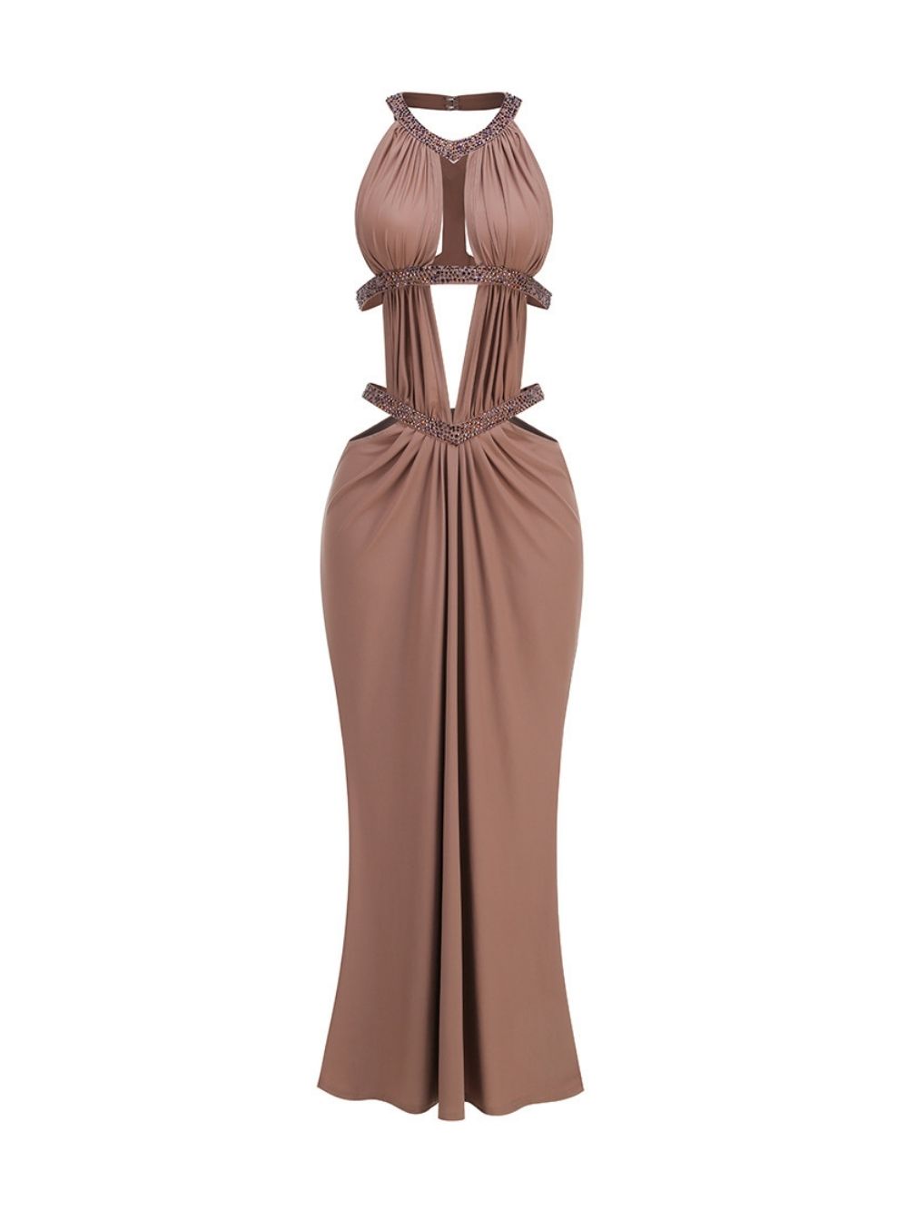 1092dd630138f4e6822aea6909ecd810 Makani Halter Cutout Embellished Maxi Dress