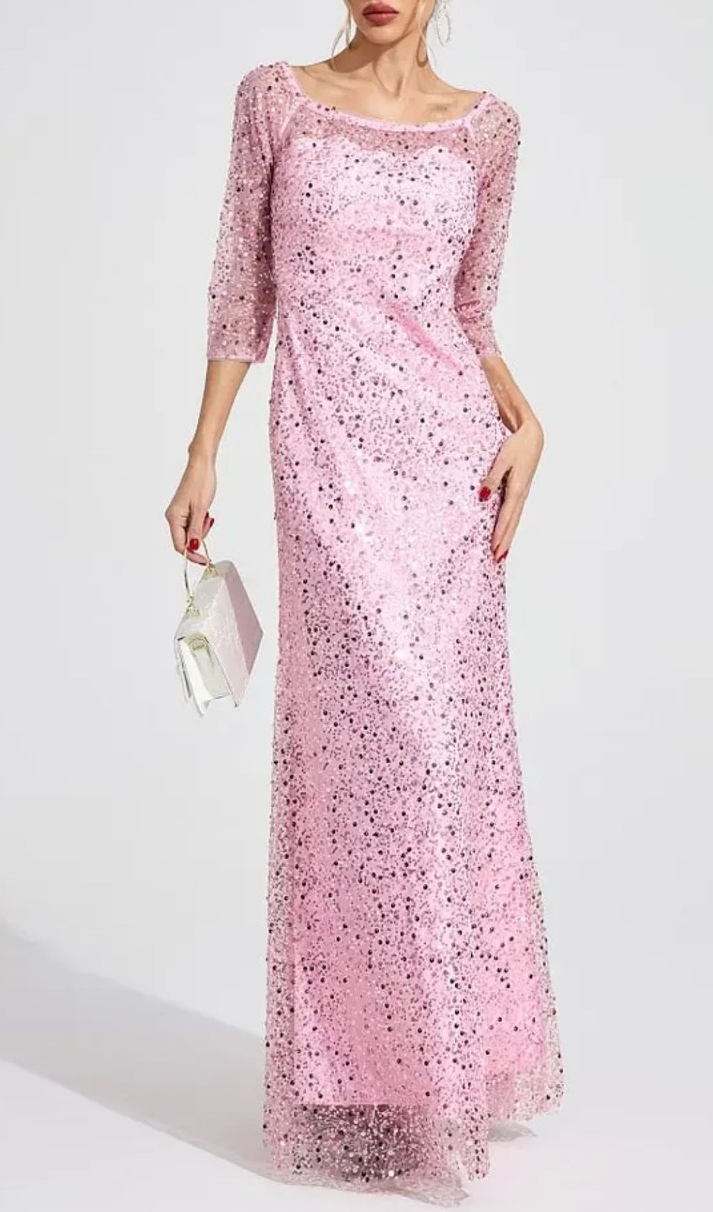 10a2aebb94317fd93741a0cca3885685 Sarah Pink Diamond Embellished Tulle Maxi Dress