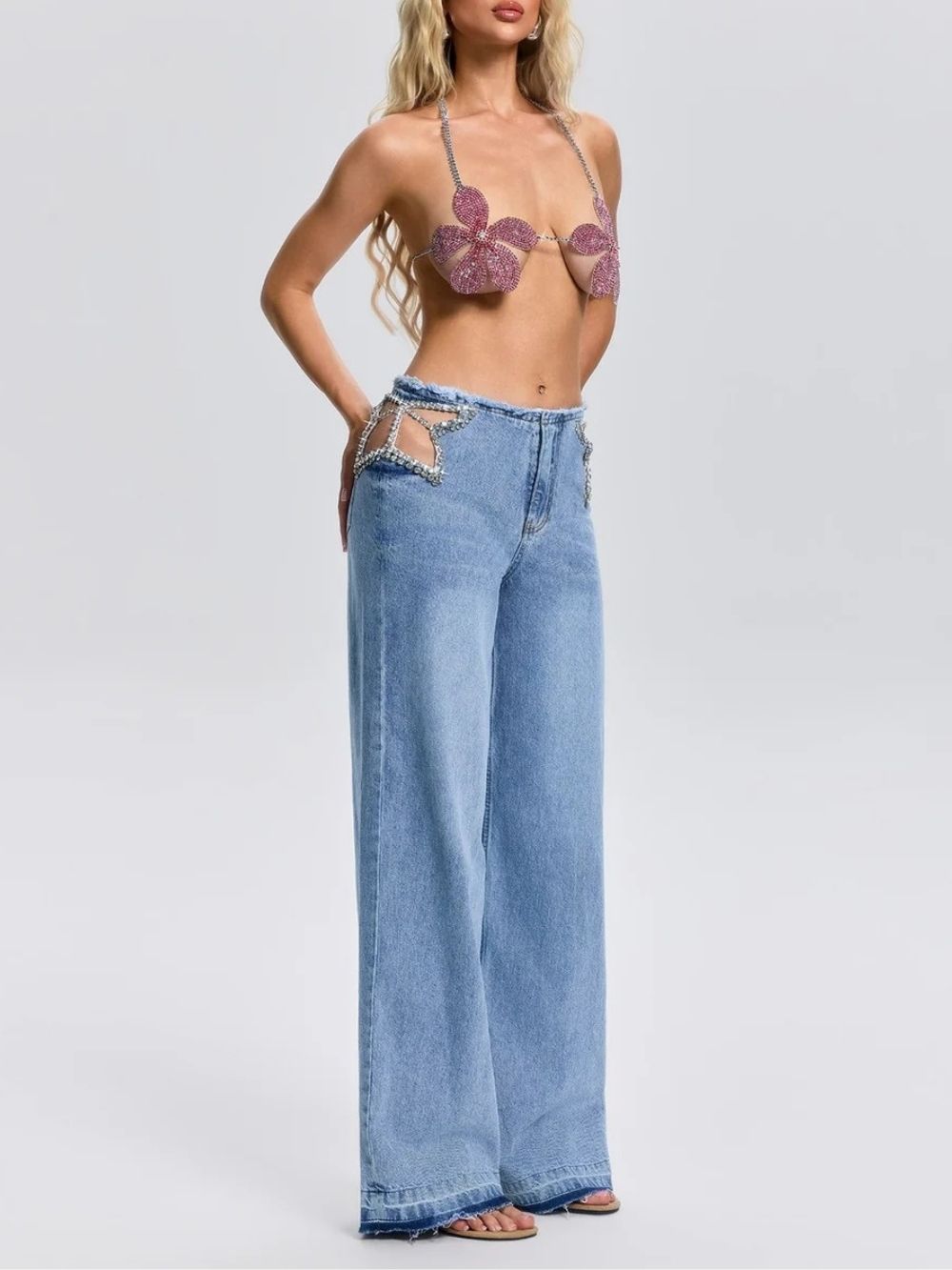 Florine Cutout Rhinestone Jeans