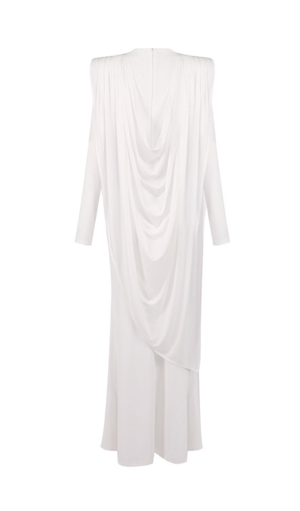 Fashionslee Women Launa White Long Sleeve Ruched Maxi Dress