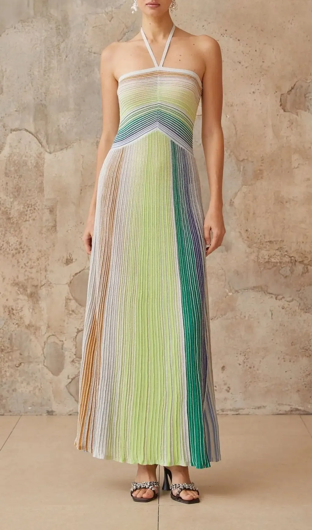 Serelith Metallic Knit Backless Maxi Dress