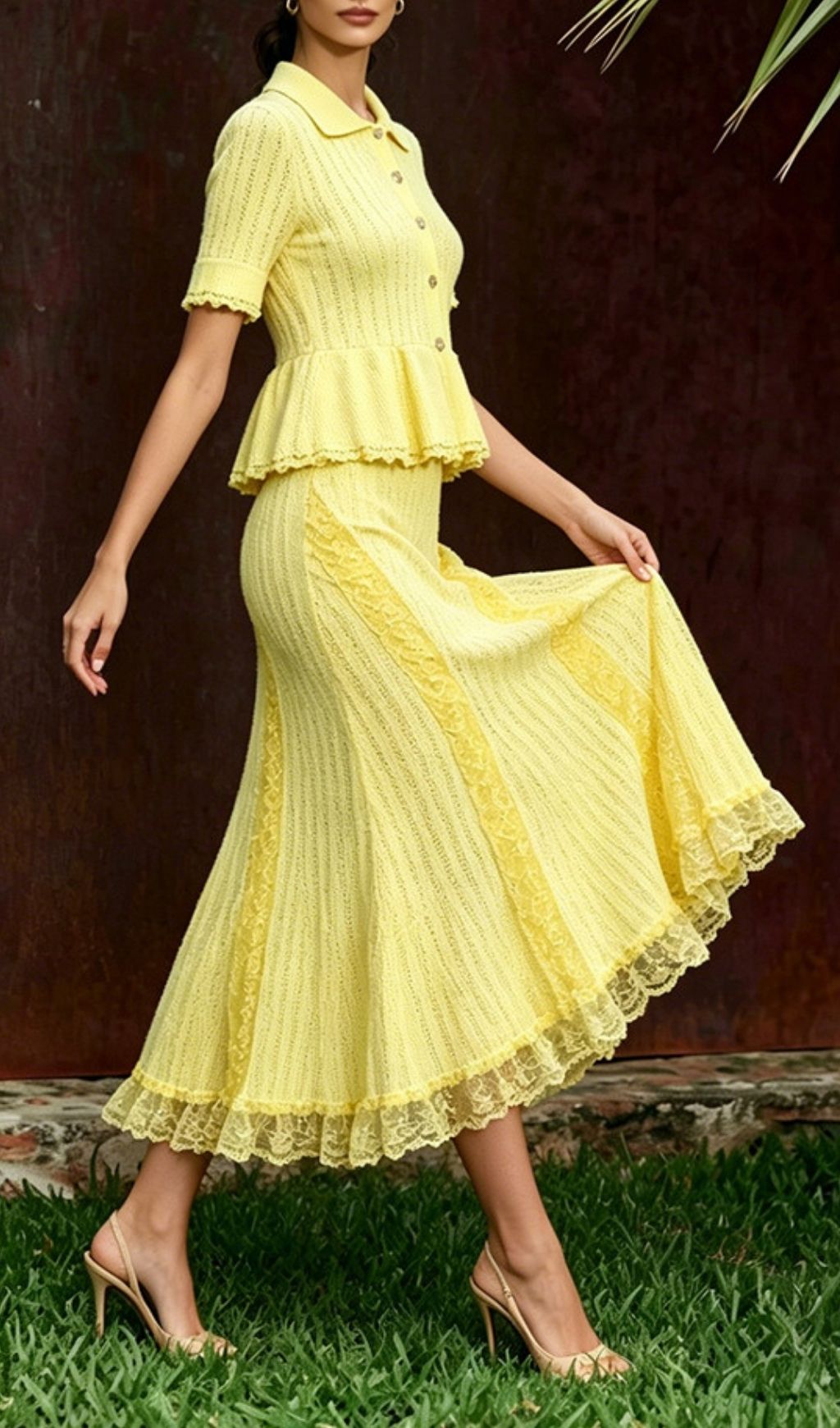 Fashionslee Women Mabli Knit Lace Trim Two-Piece Set