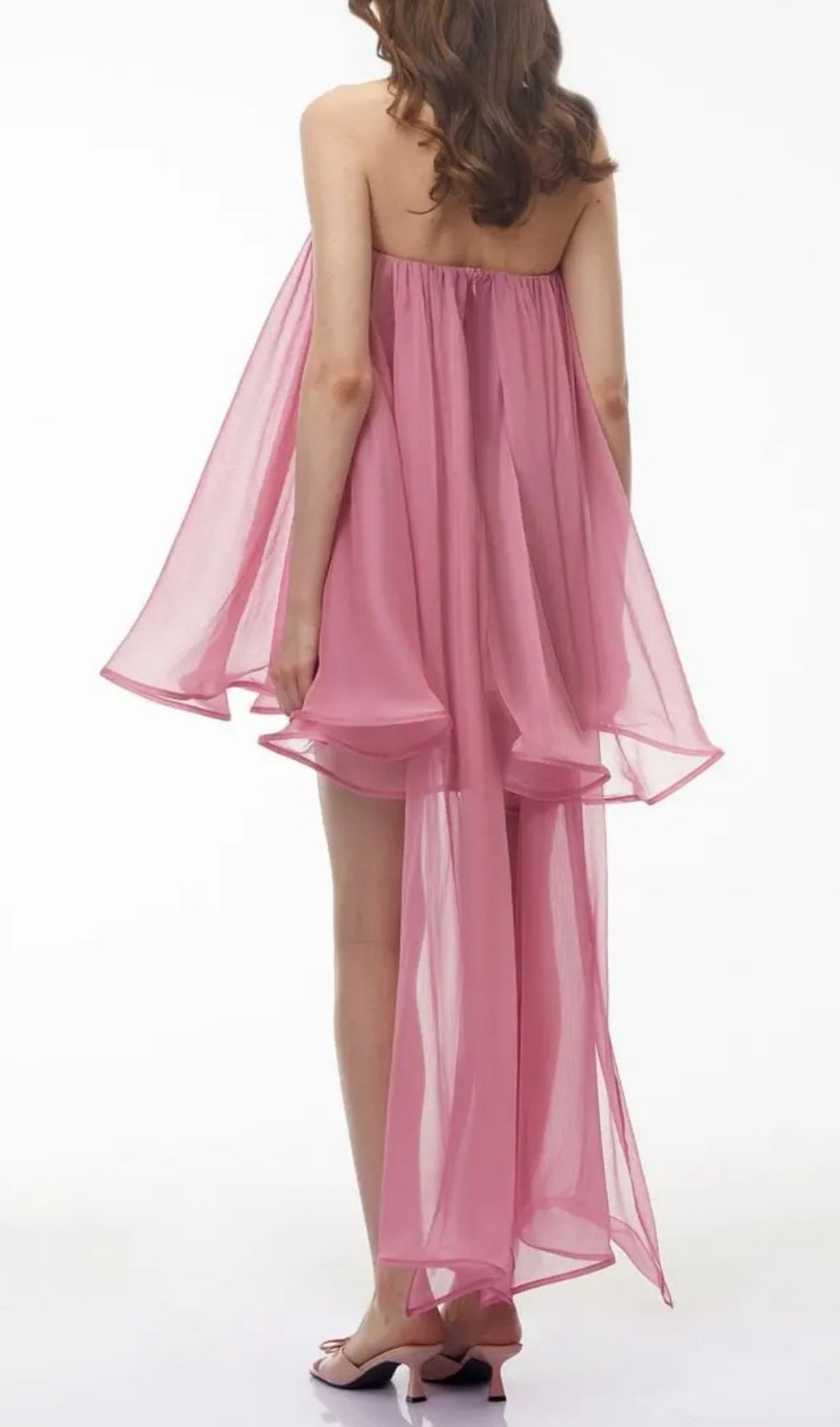 Rose Pink Ruched Mini Dress With Ribbon