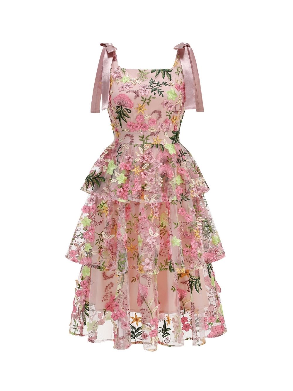 Makani Pink Flower Embroidery Midi Dress - OWNCI Makani Pink Flower Embroidery Midi Dress - OWNCI