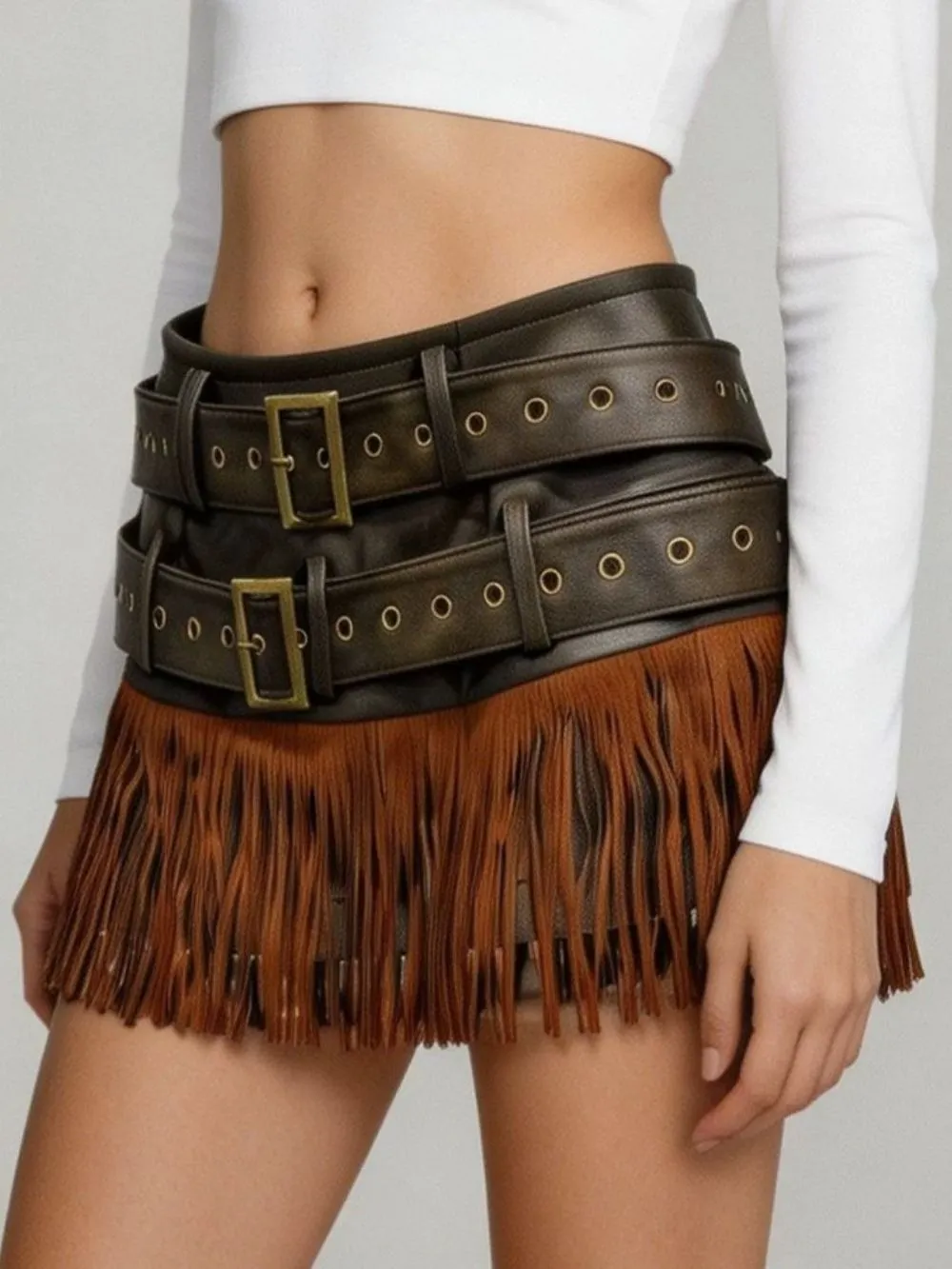 Mallie Belt Tassel Mini Skirt - OWNCI