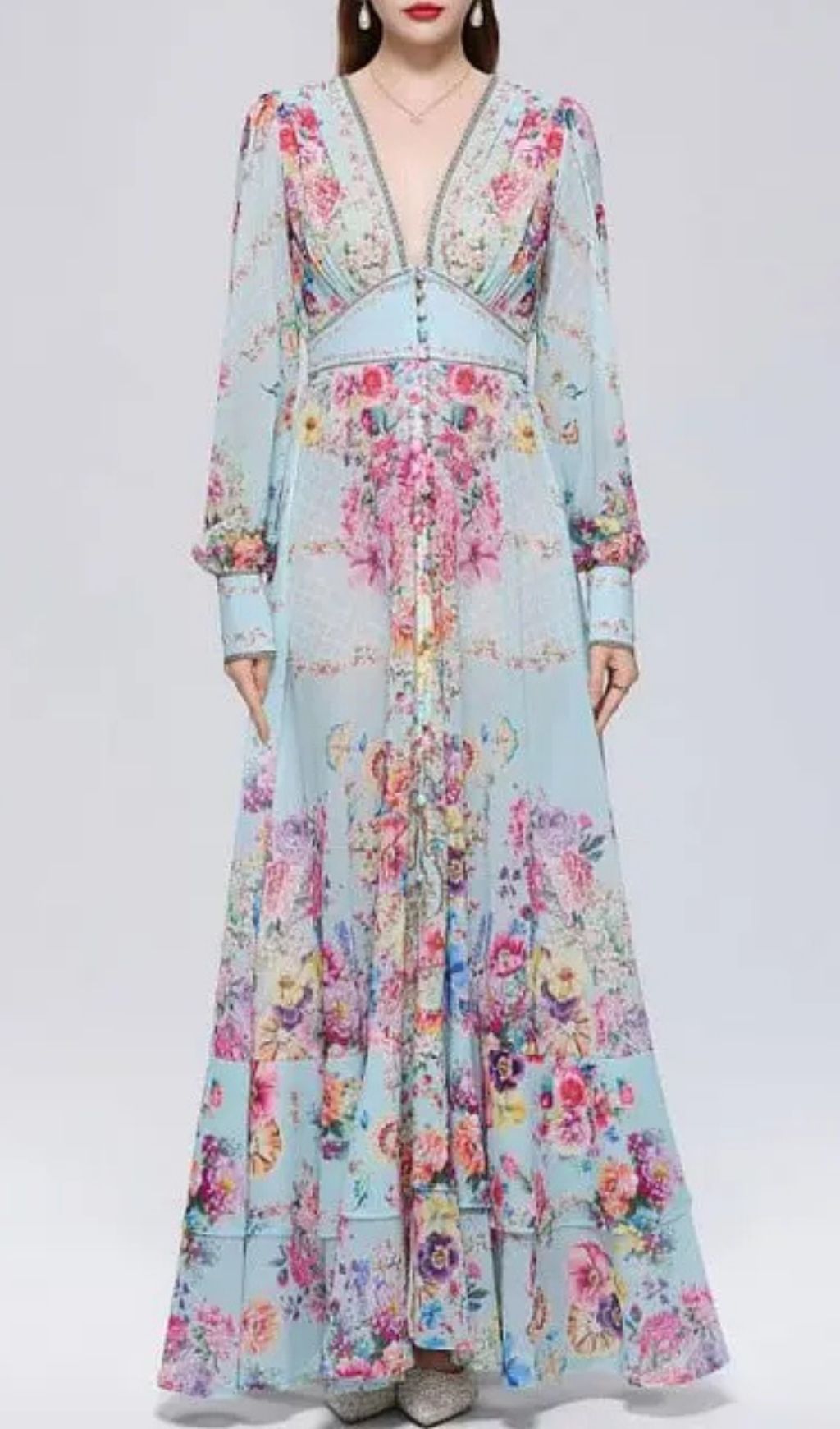 Xaviera Chiffon Mesh A-Line Printed Maxi Dress