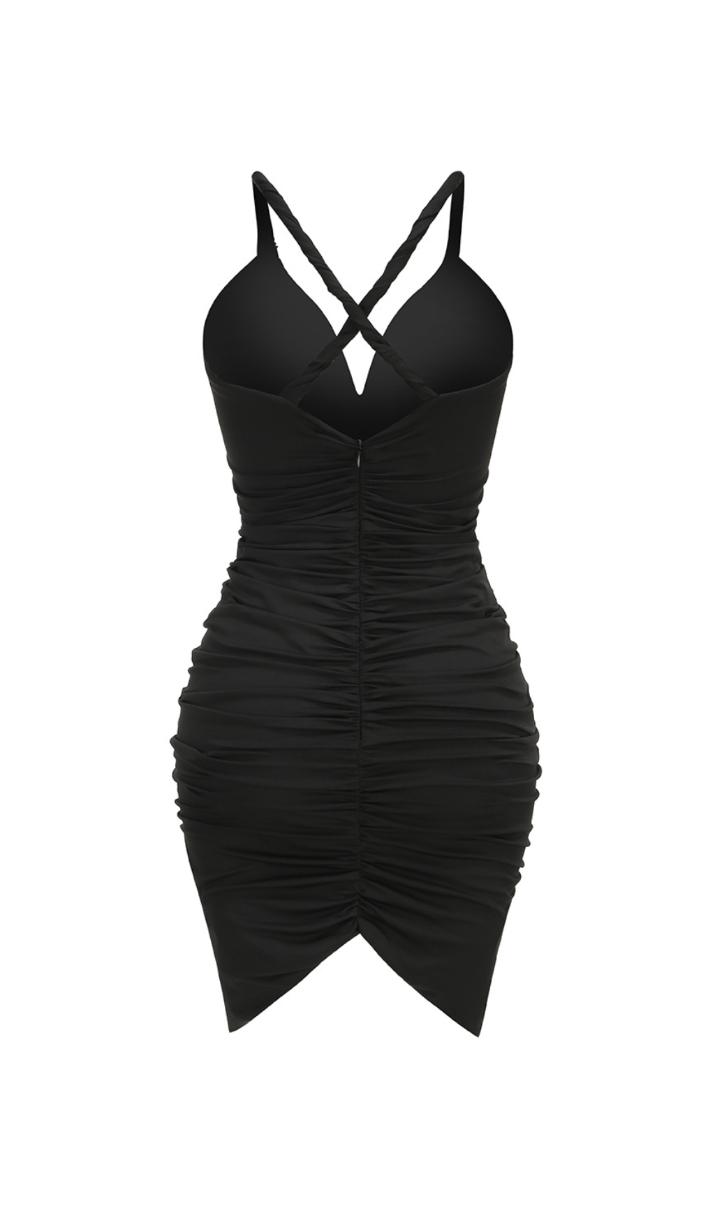 Brylie Black V-Neck Ruched Midi Dress