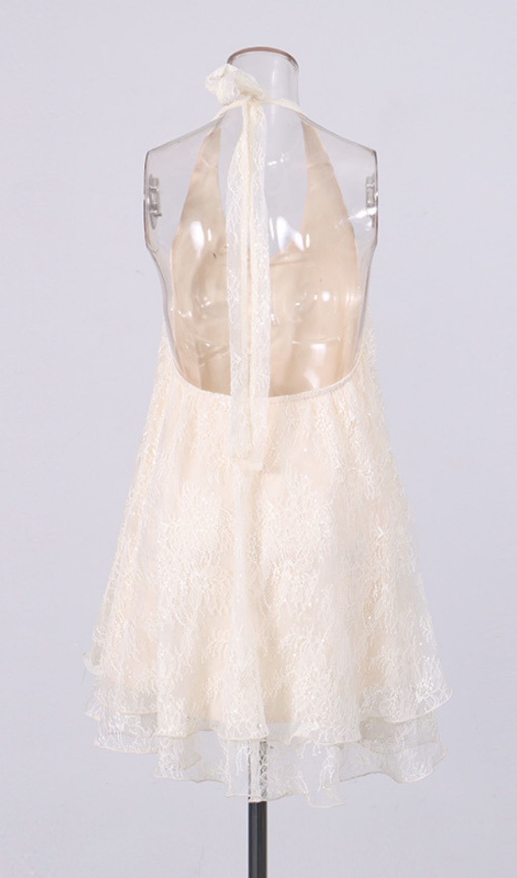 Fashionslee Women Leontine Halter Lace Backless Mini Dress