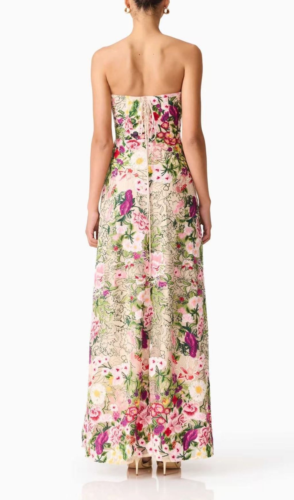 Fashionslee Women Macarena Strapless Flower Embroidery Maxi Dress