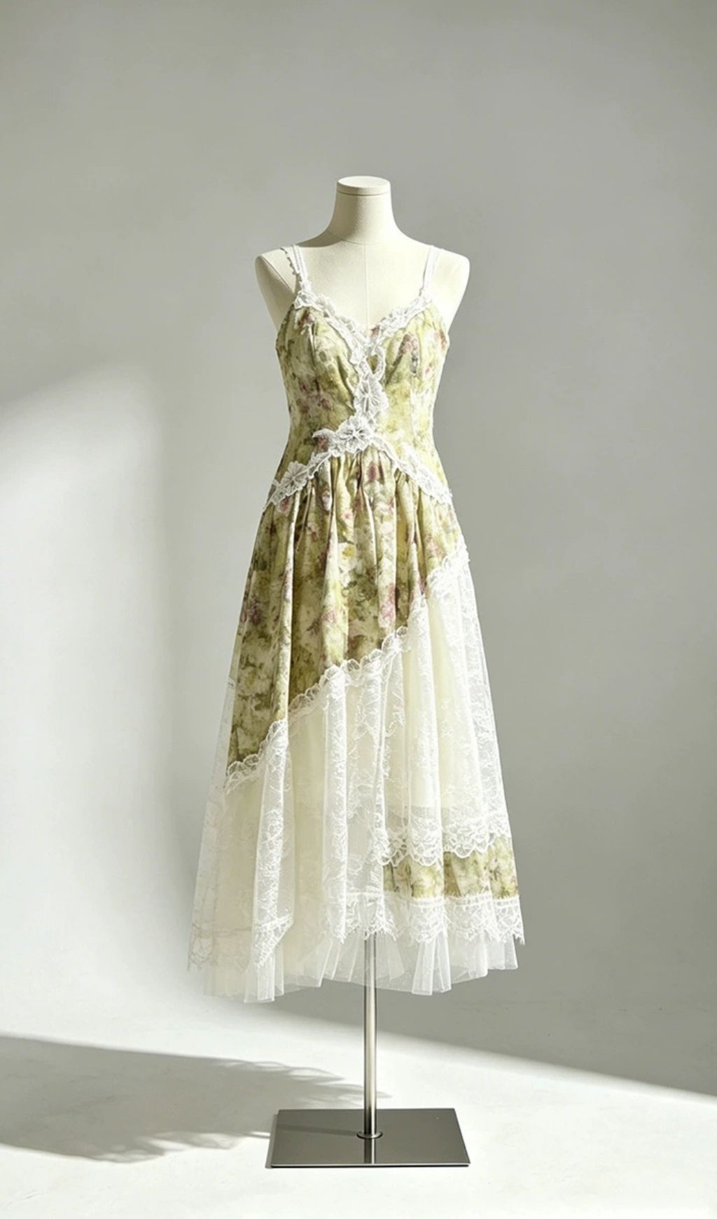 Fashionslee Women Madison Green Strappy Floral Lace Midi Dress