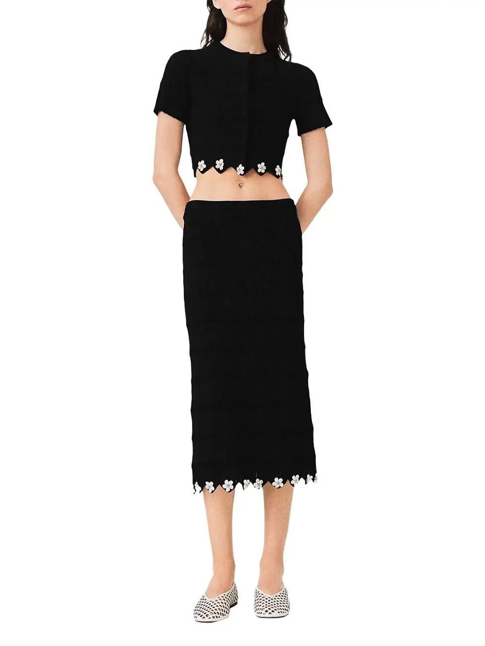 Jipearl Jeweled Flowers Knit Skirt - OWNCI
