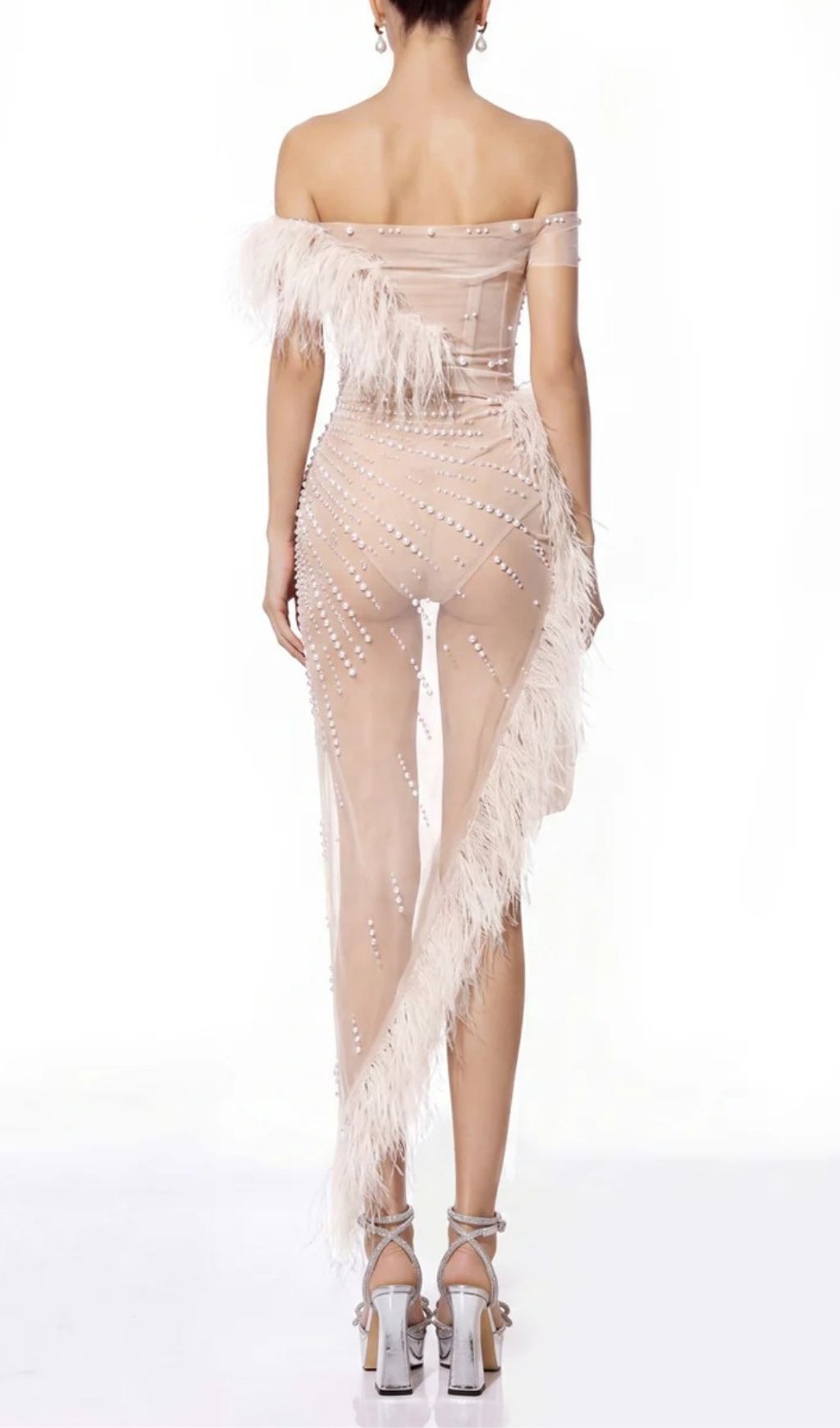 Fashionslee Women Halden Off Shoulder Fringe Mesh Dress