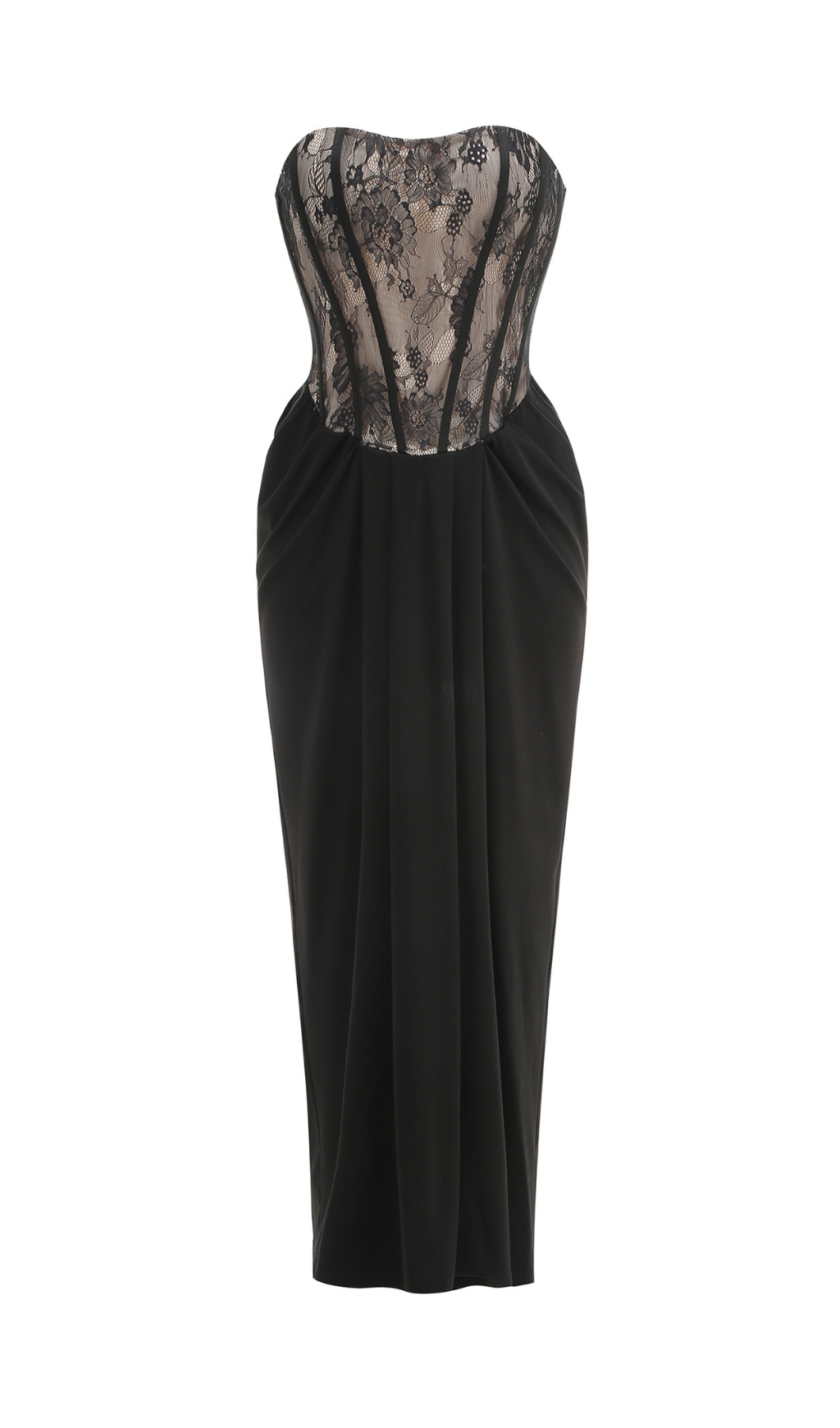 14765bda3e300505abeac0bb9ff7b2b0 Dovie Black Strapless Corset Lace Maxi Dress