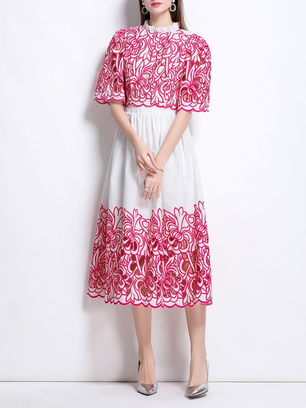 Mahira Rose Red Flower Embroidery Two-Piece Set - OWNCI Mahira Rose Red Flower Embroidery Two-Piece Set - OWNCI