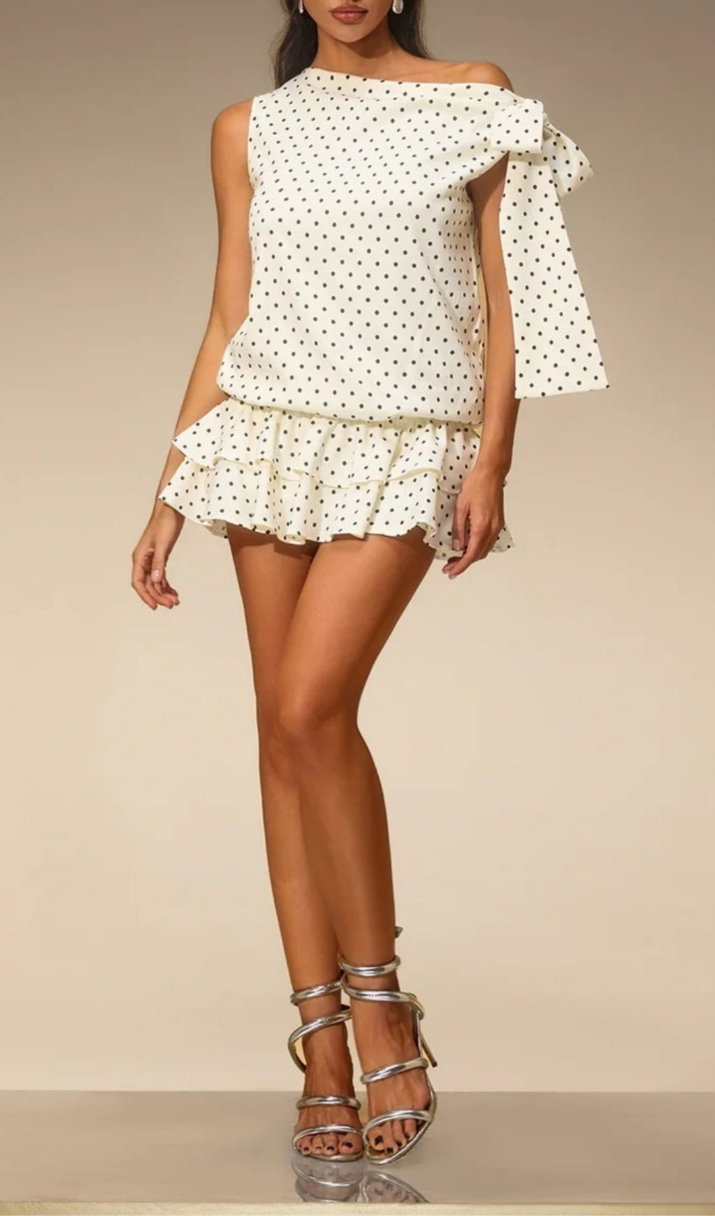 Fashionslee Women Evella Off Shoulder Dot Tiered Mini Dress