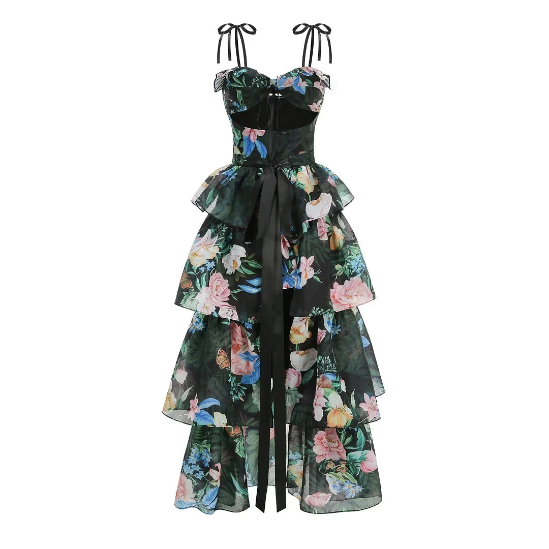 14fa2c7996c1b3e41ce59cd499ab940c Tropical Floral Cutout High Low Tiered Maxi Dress