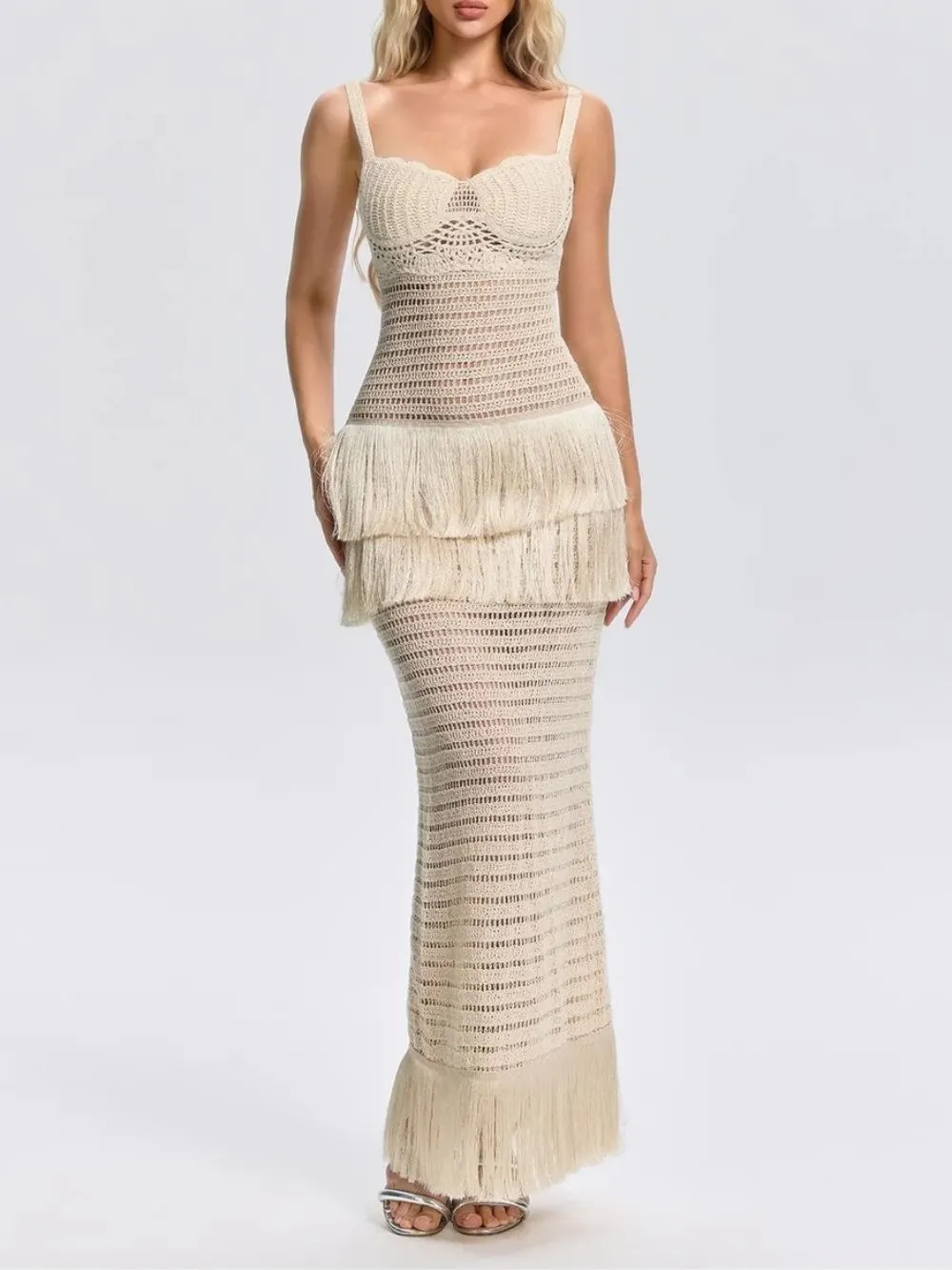Charisa Crochet Fringe Maxi Dress