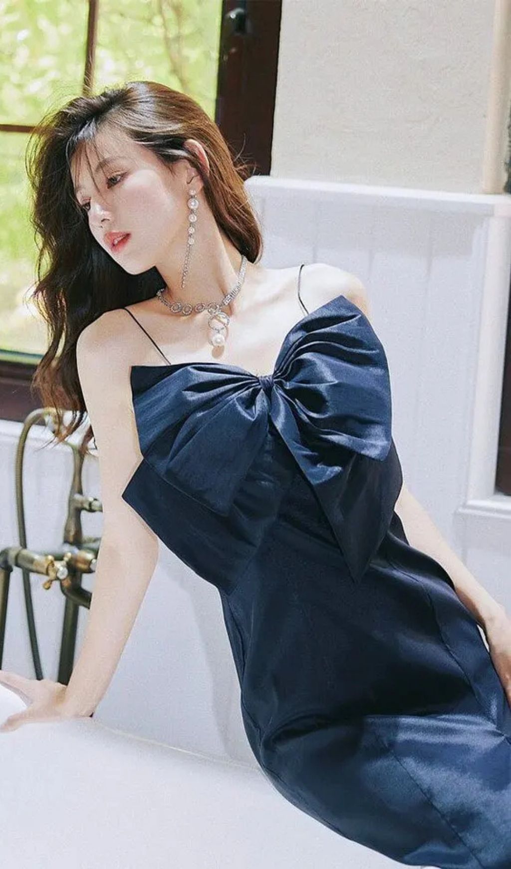 Dolores French-Style Bow Mini Dress-Black