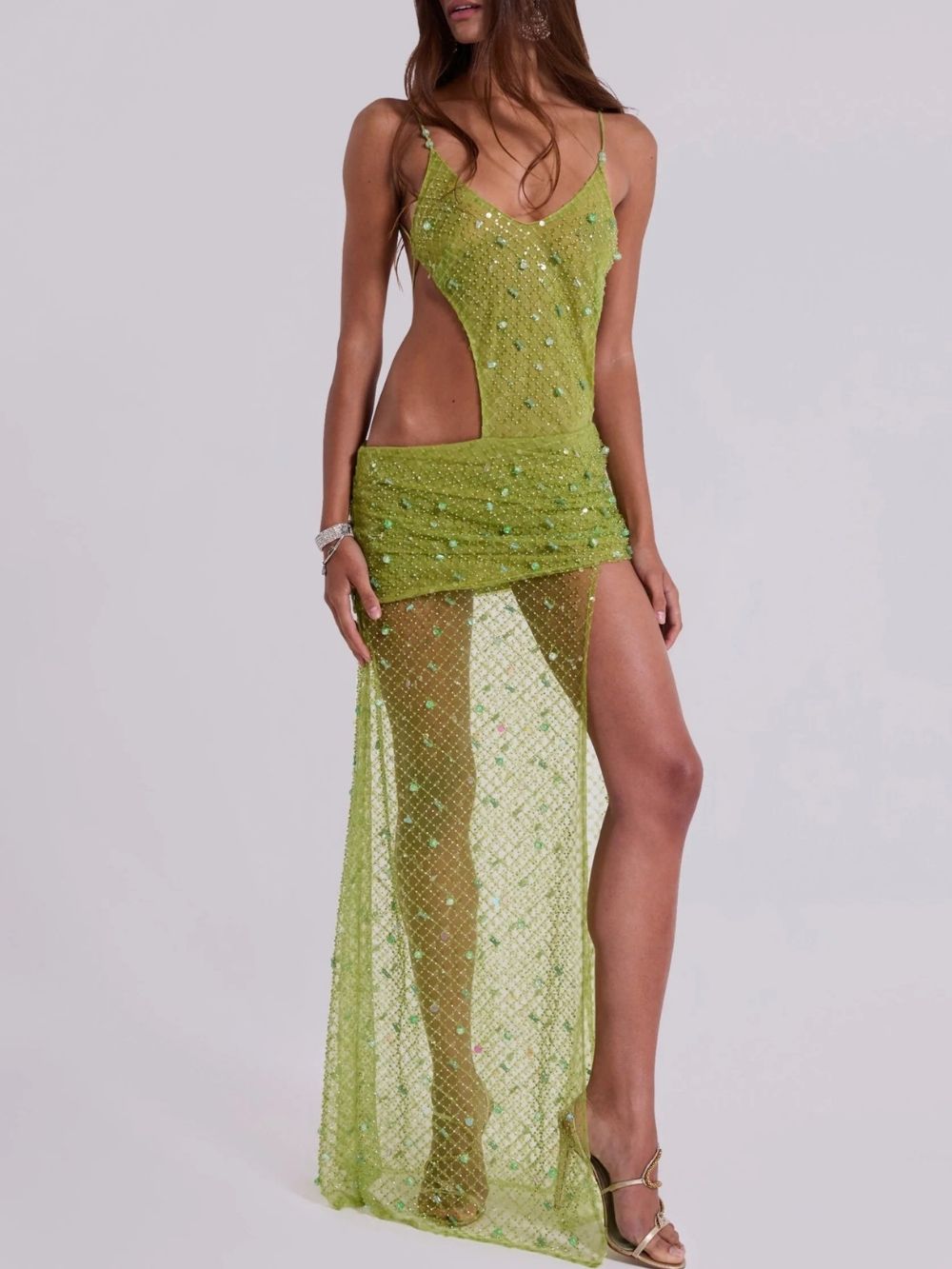 Maiya Green Sequin Embellished Maxi Dress