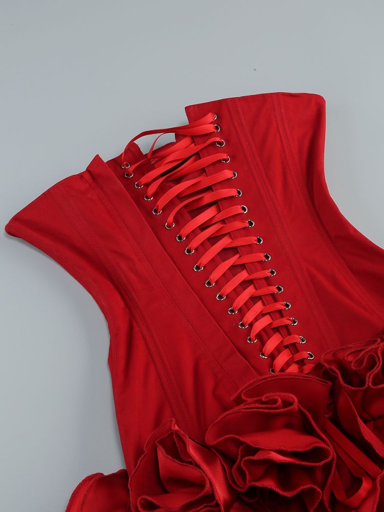 Becca Red Strapless Corset Flower Mini Dress - OWNCI Becca Red Strapless Corset Flower Mini Dress - OWNCI
