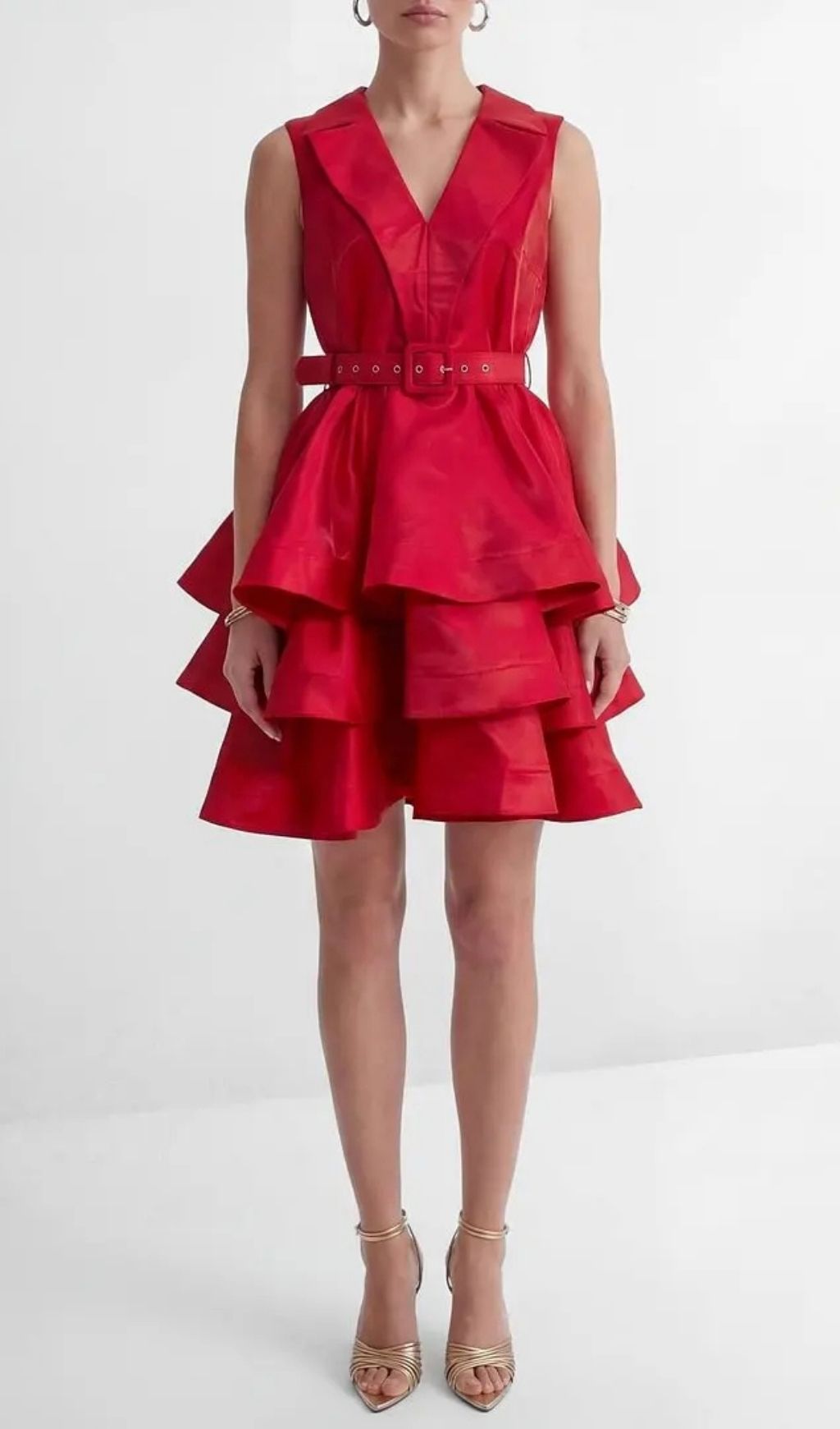 Jessica Red V-Neck Tiered Ruffle Mini Dress