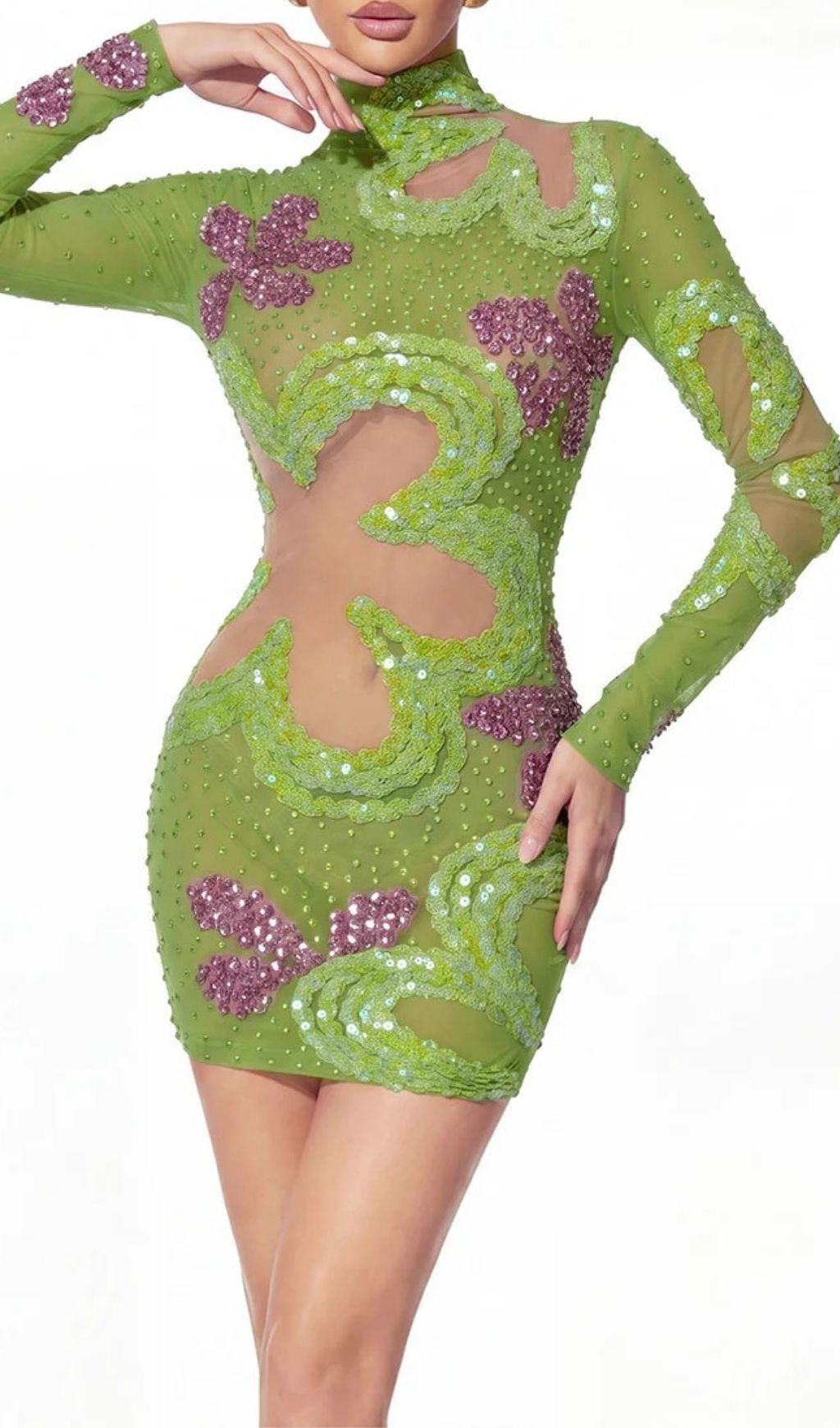 16868c676ccdc04cff6ecffd38417080.jpg Fashionslee Women Zymera High Neck Rhinestone Sequin Mini Dress