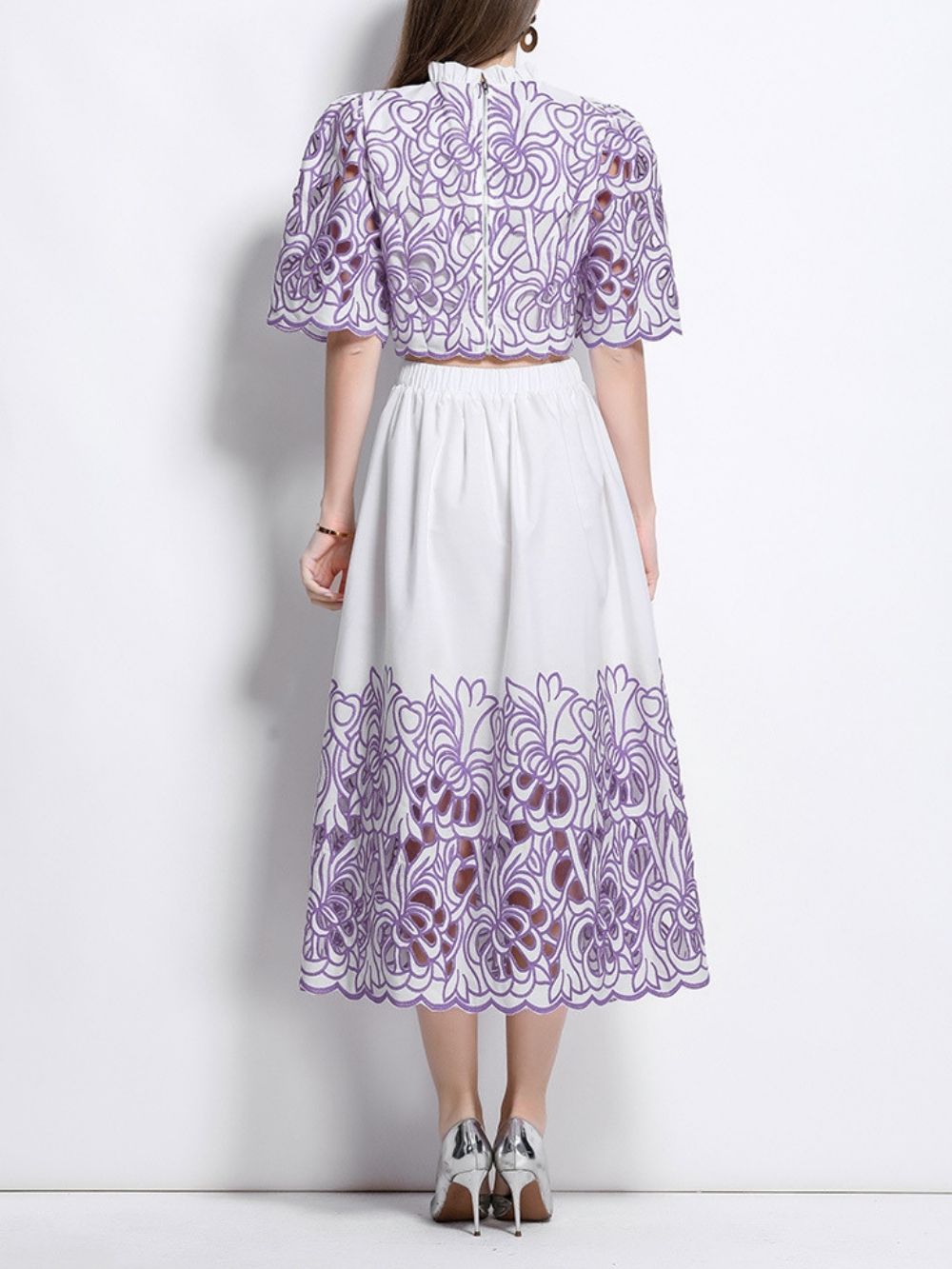 Mahira Purple Flower Embroidery Two-Piece Set - OWNCI