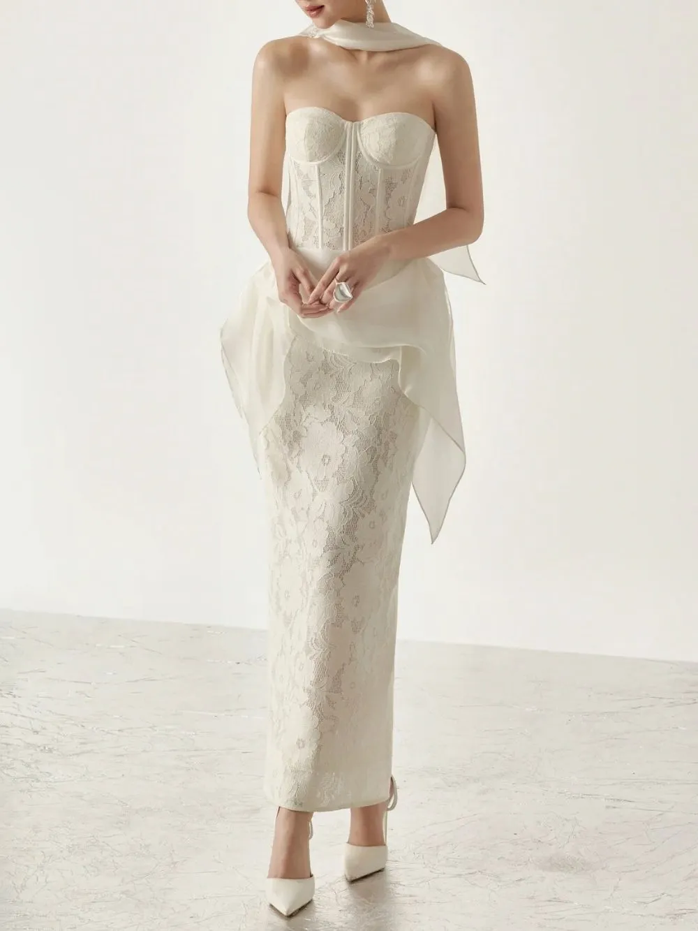 Maisha Strapless Corset Lace Maxi Dress